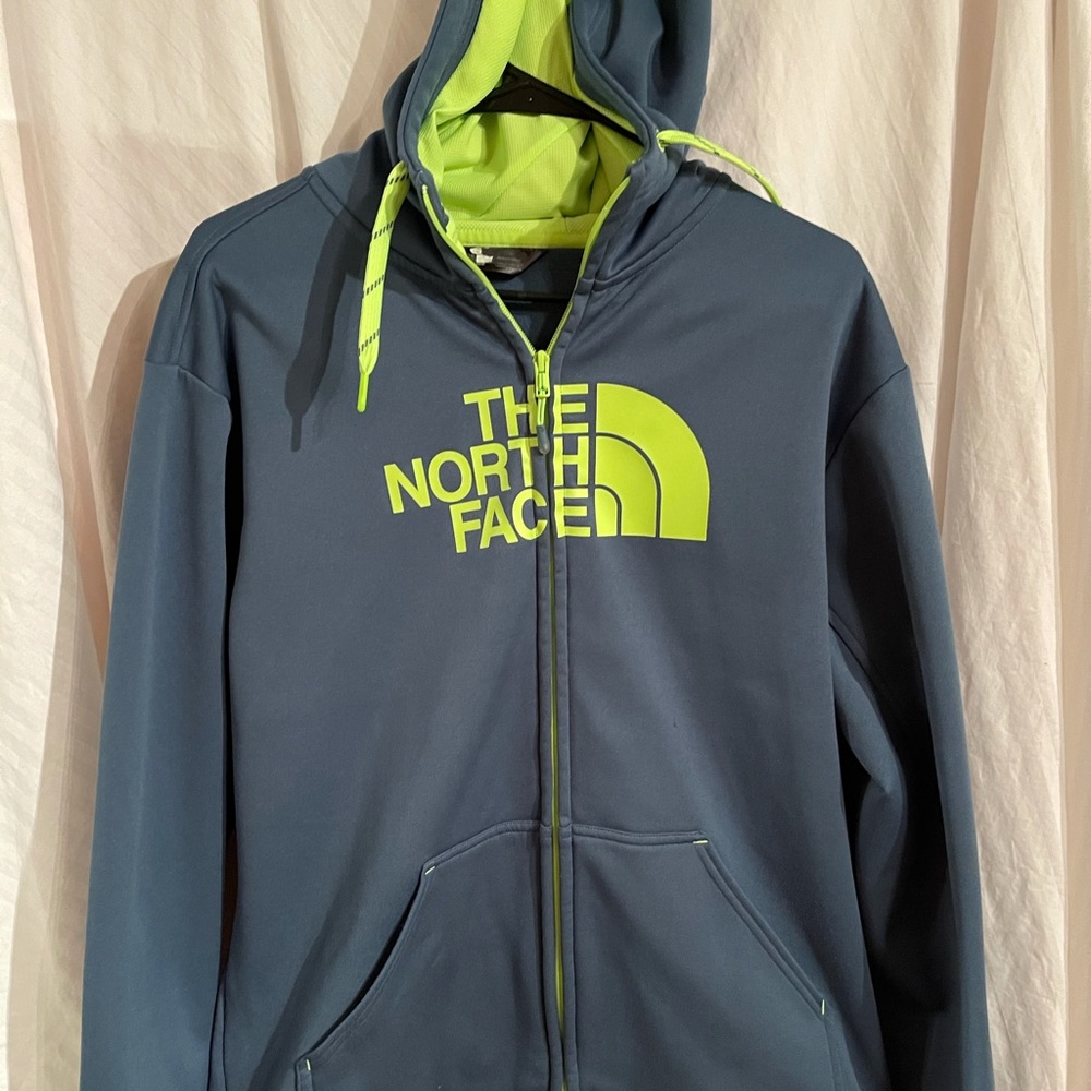 The North Face Blue and Neon Green Zip Up Sweater